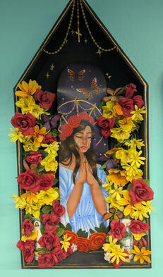 Our Lady of Sorrows Skateboard Altar - Acrylic Mixed Media &amp; Custom Wood Altar (2017)